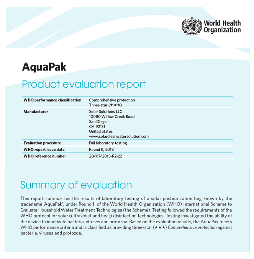 WHO-AquaPak-Product-evaluation-report